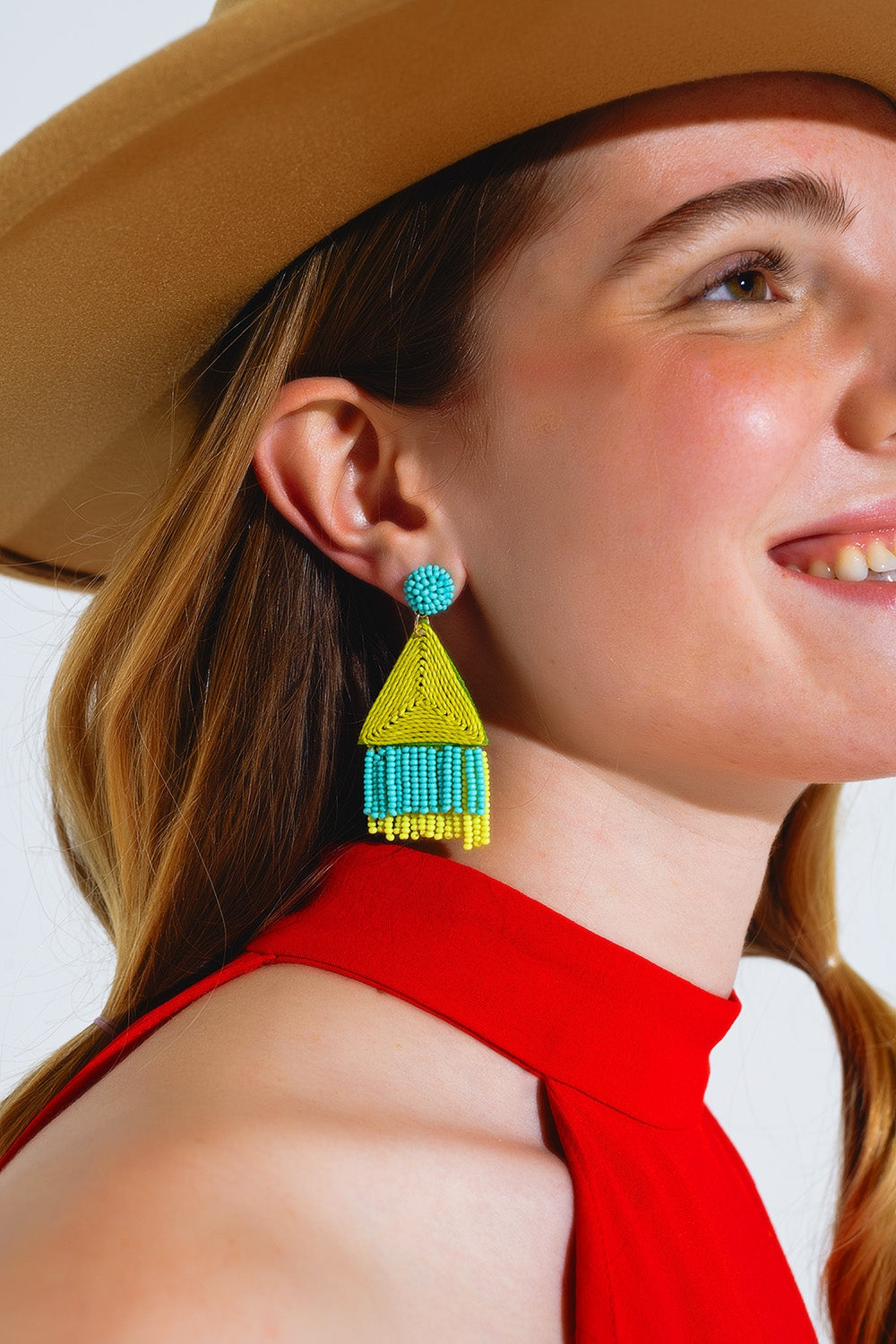 Boucles d'oreilles Turquoise avec pyramide et frange de citron vert
