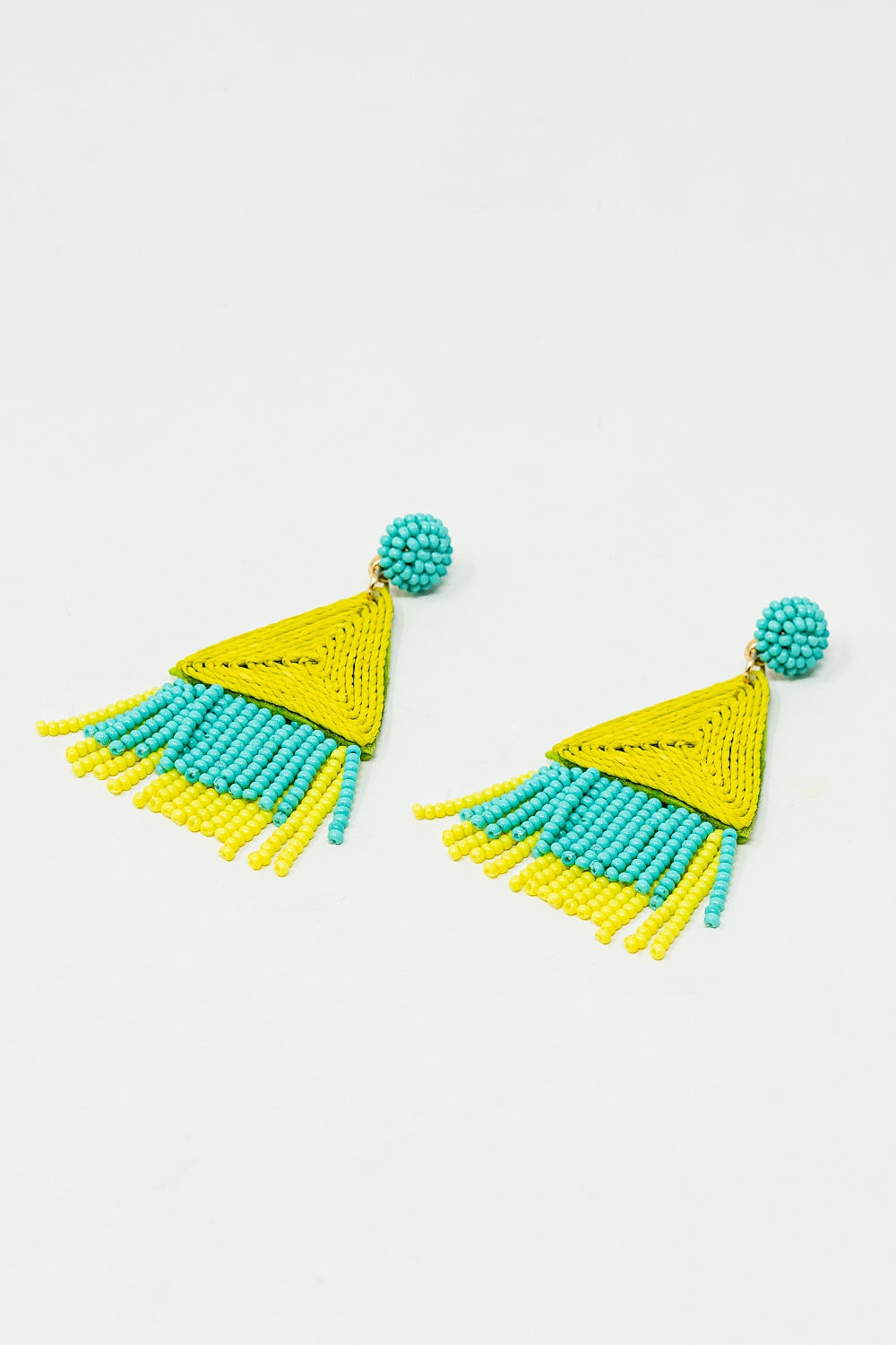 Boucles d'oreilles Turquoise avec pyramide et frange de citron vert