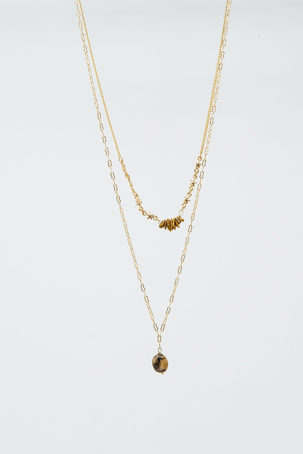 Collier 2 en 1 avec pendentif en pierre et étoiles