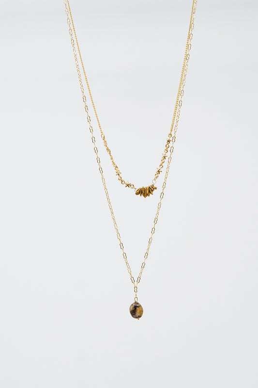 Collier 2 en 1 avec pendentif en pierre et étoiles