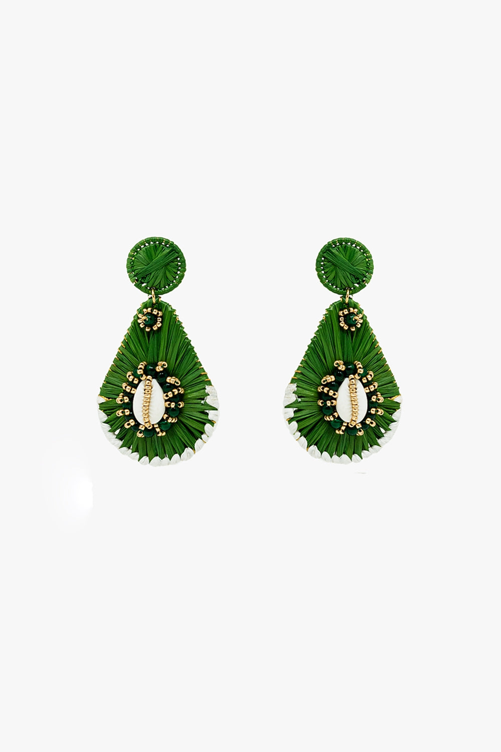 Boucles d'oreilles gouttes d'eau vertes avec ornements
