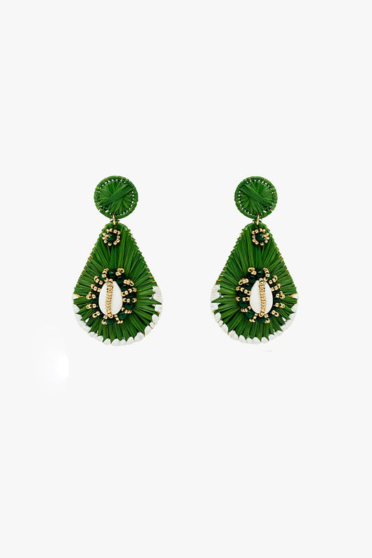 Boucles d'oreilles gouttes d'eau vertes avec ornements