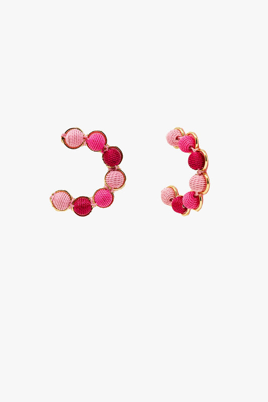 Boucle d'oreille en or avec sphères de laine en rose et fuchsia
