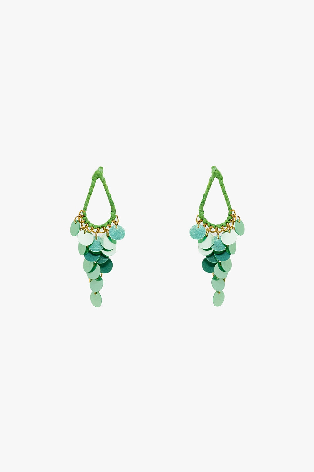 Boucles d'oreilles gouttes d'eau vertes avec paillettes en cascade