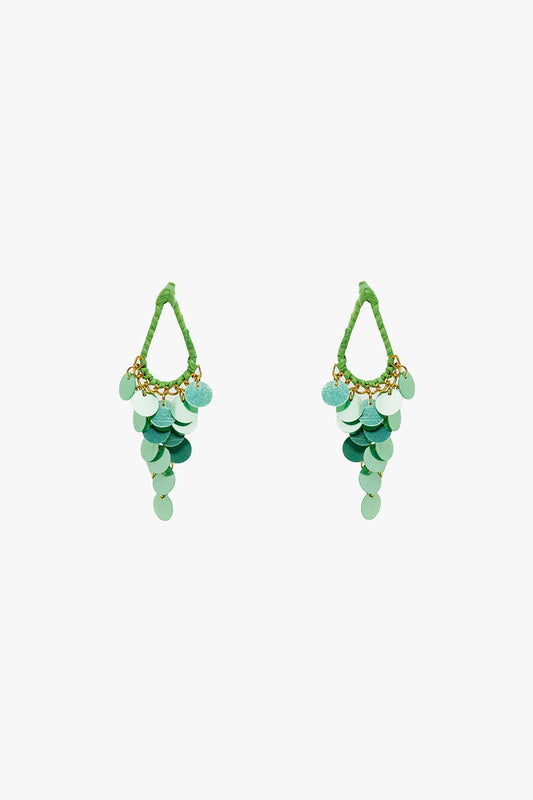 Boucles d'oreilles gouttes d'eau vertes avec paillettes en cascade