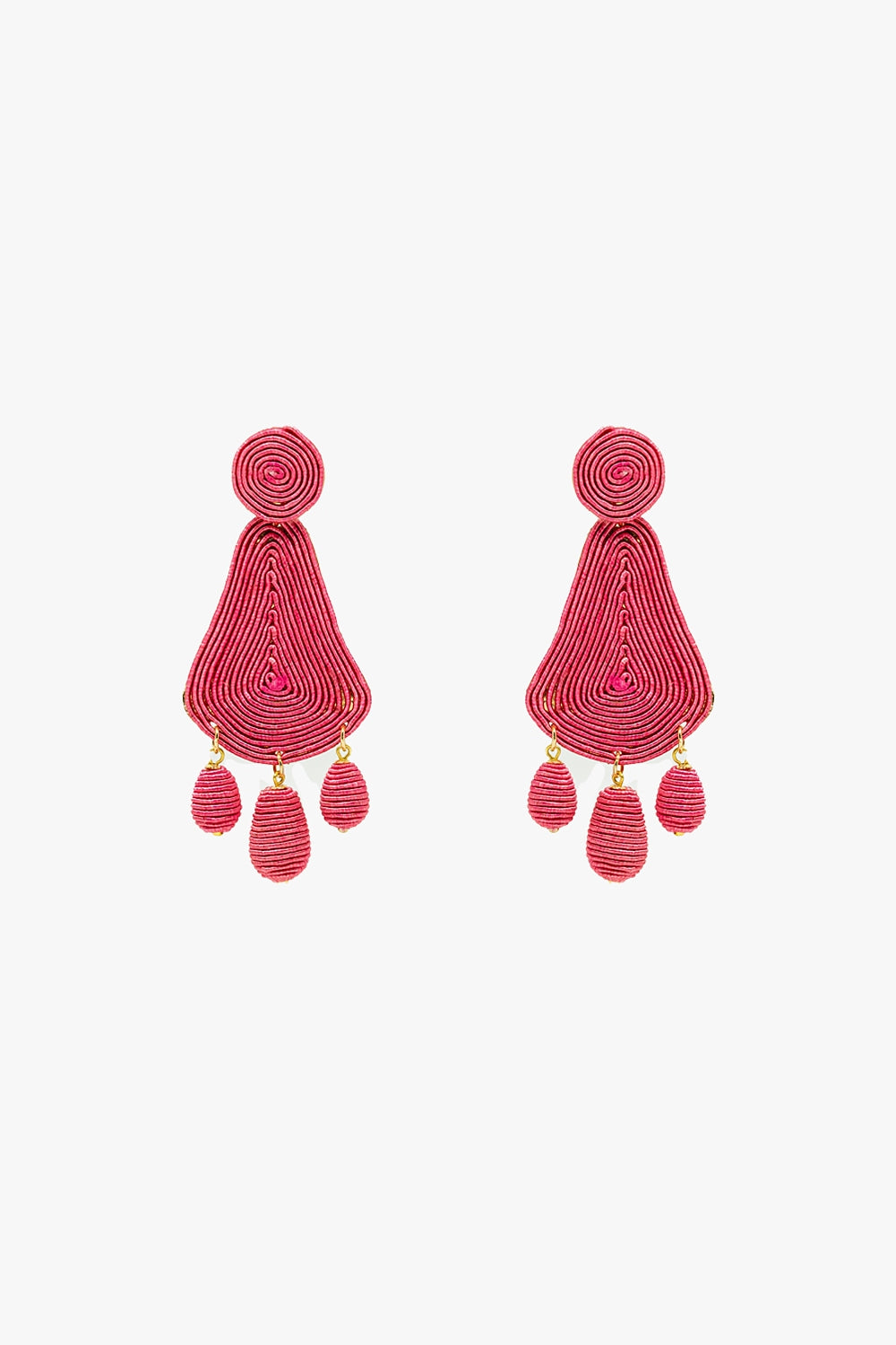 Boucles d'oreilles Rafia en goutte d'eau avec perles ovales en fuchsia