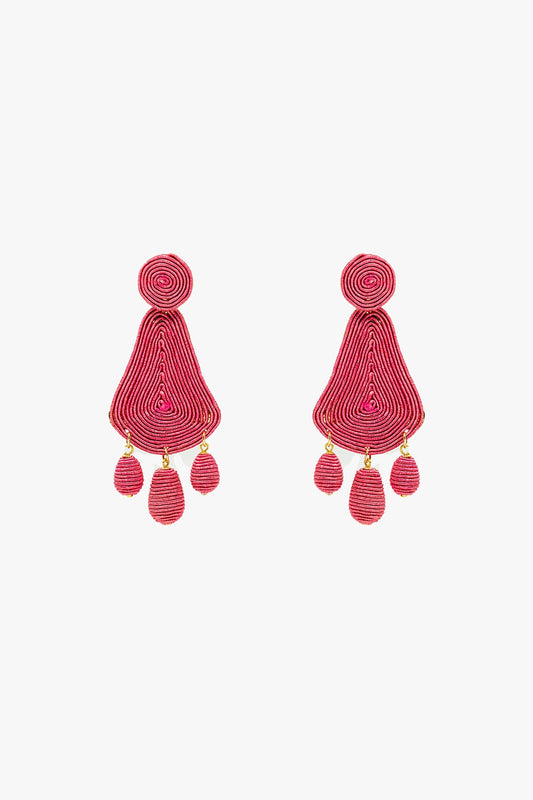 Boucles d'oreilles Rafia en goutte d'eau avec perles ovales en fuchsia