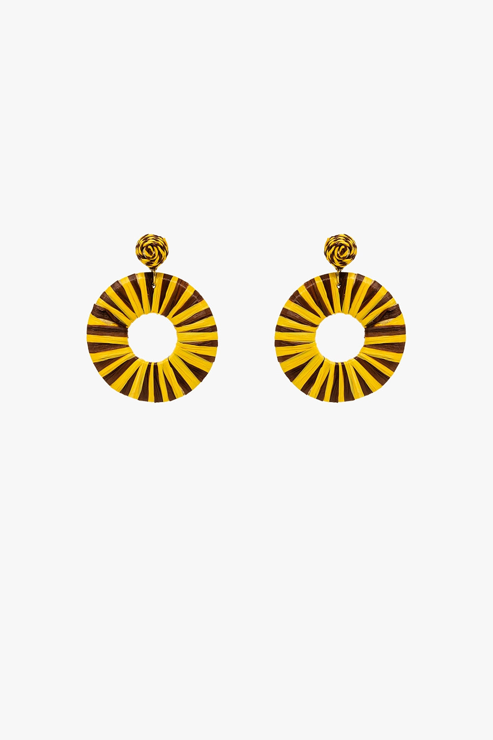 Boucles d'oreilles tissées brunes et jaunes en forme de gouttes