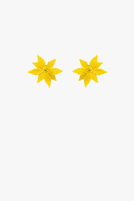 Boucles d'oreilles brodées de fleurs 3D en jaune