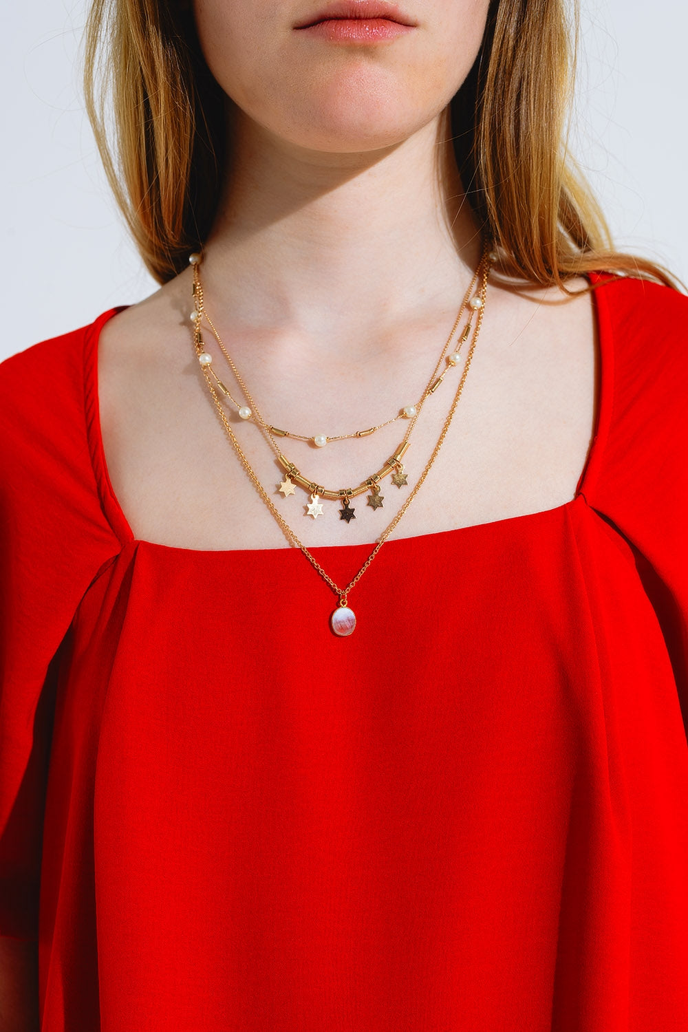 Collier 3 en 1 avec étoiles et perles
