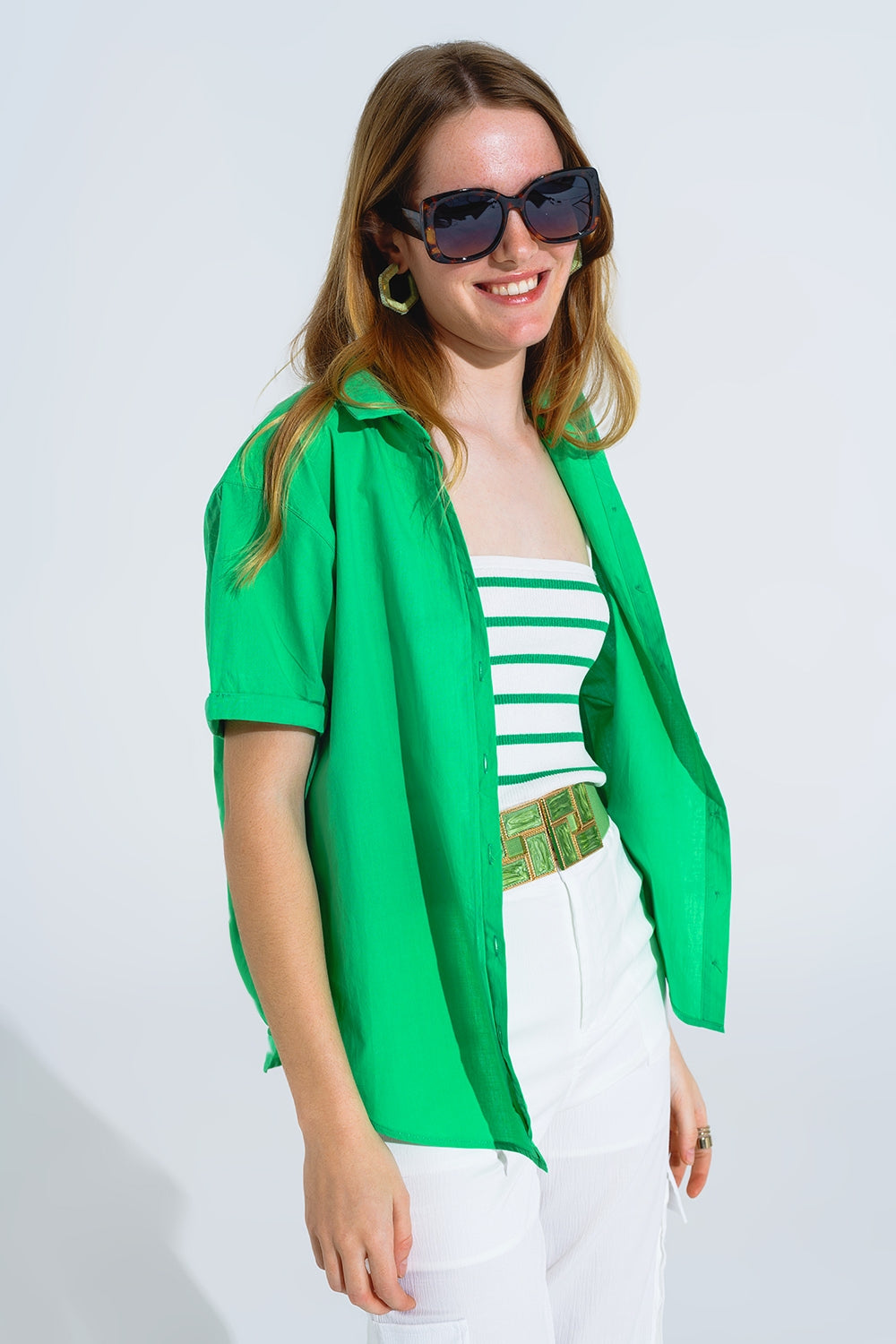 Chemise boutonnée décontractée à manches courtes en vert
