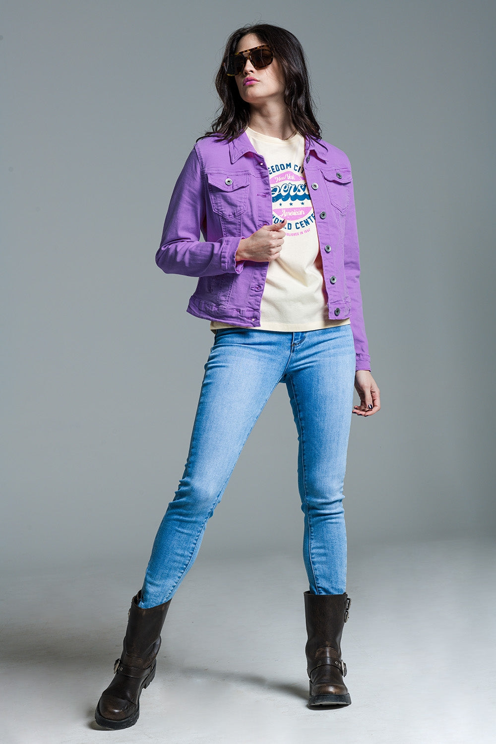 Veste camionneur en denim slim en lilas
