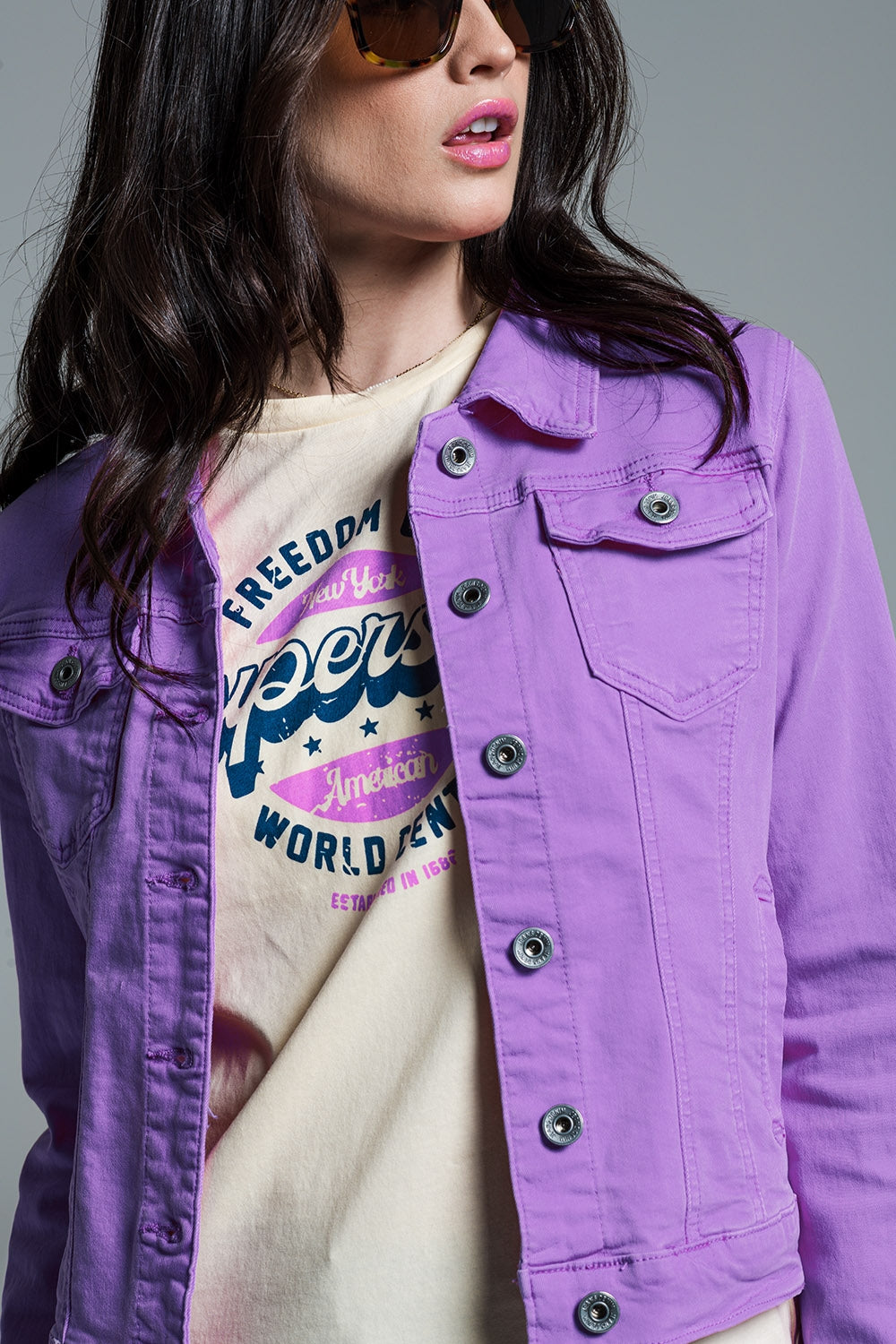 Veste camionneur en denim slim en lilas