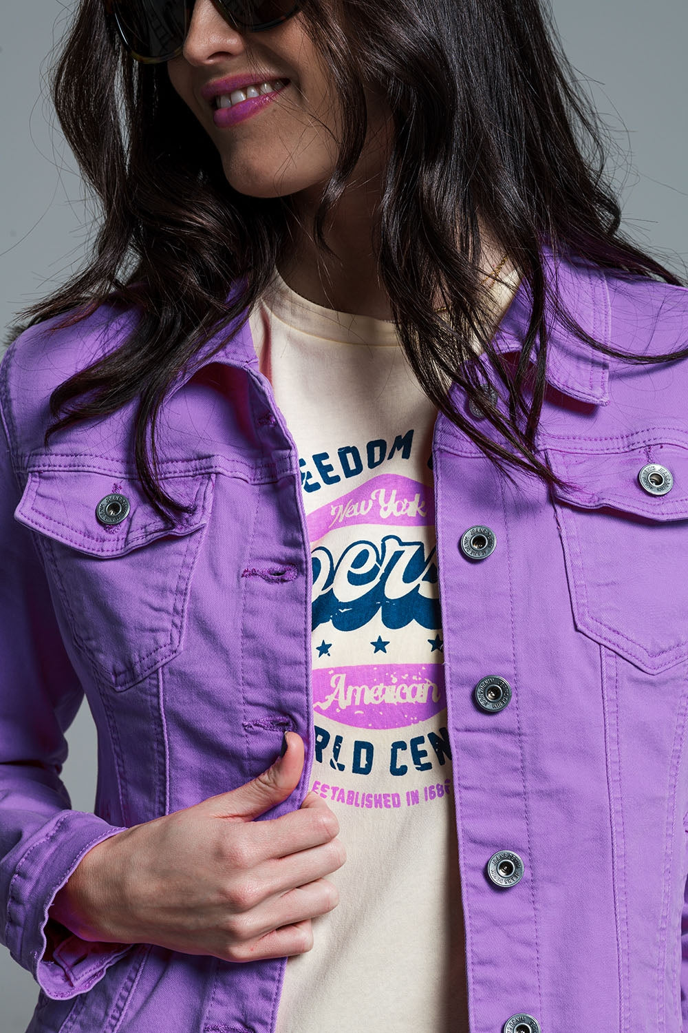 Veste camionneur en denim slim en lilas