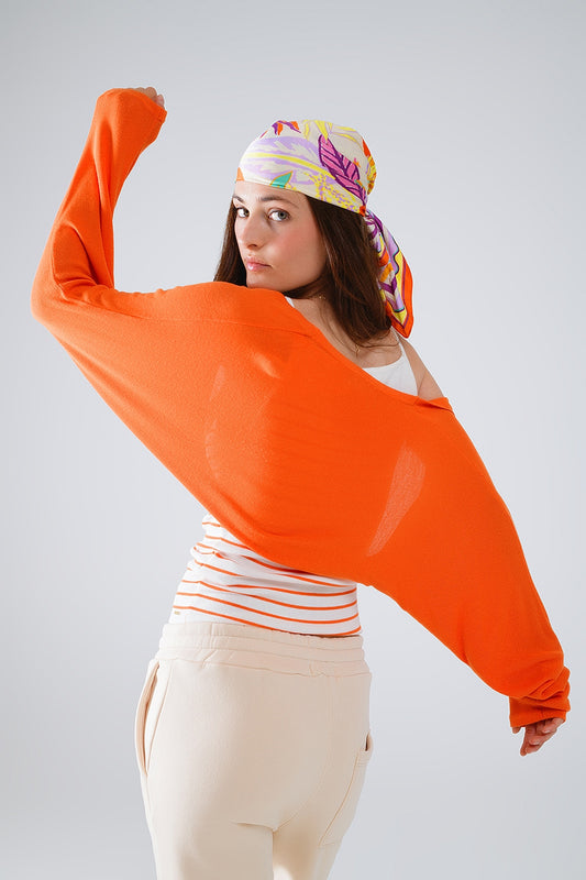 cardigan boléro en maille fine orange