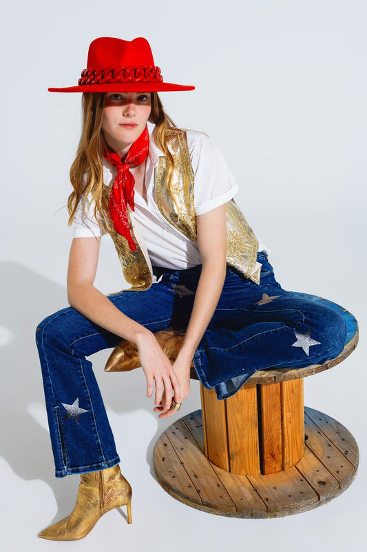 Gilet ouvert avec étoiles brodées en or