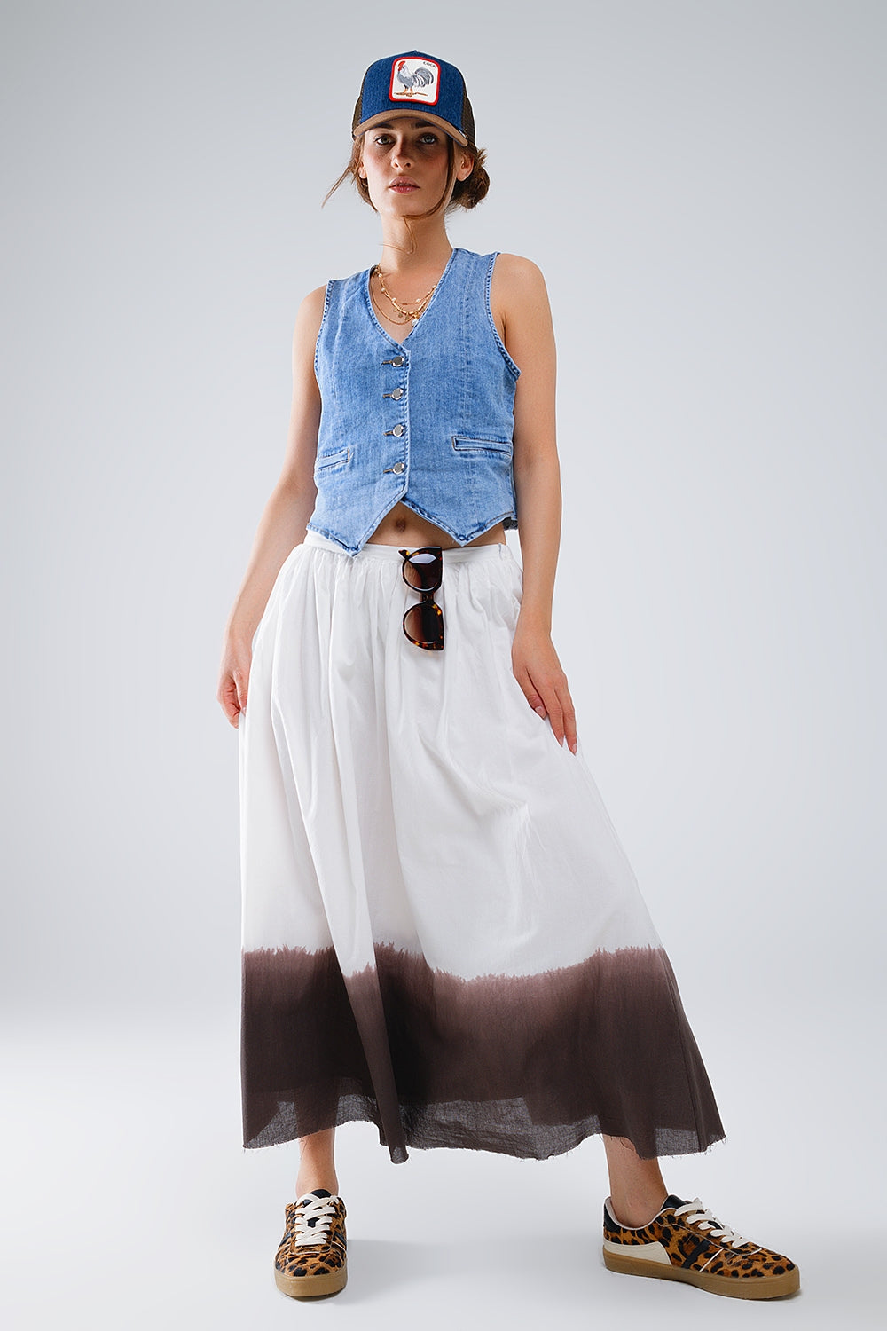 Gilet en denim avec patte de boutonnage délavage moyen