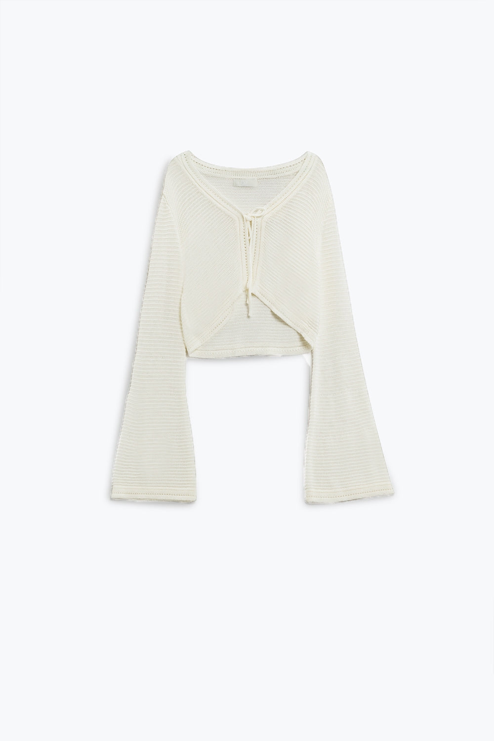 Cardigan en maille à manches longues et clochettes en blanc avec détails de nœuds