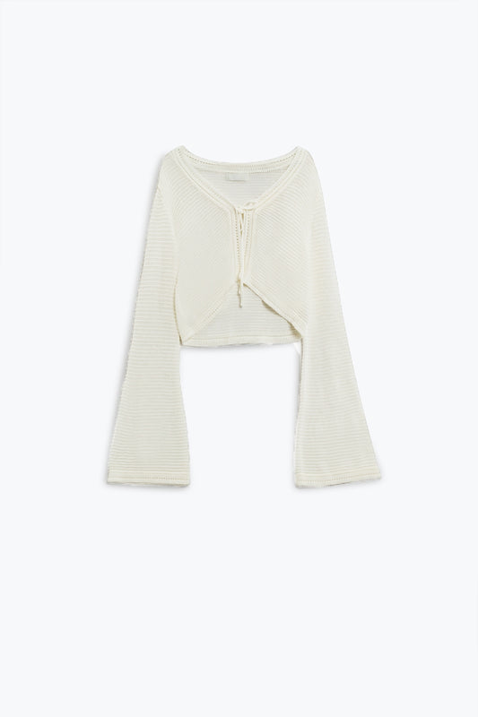 Cardigan en maille à manches longues et clochettes en blanc avec détails de nœuds