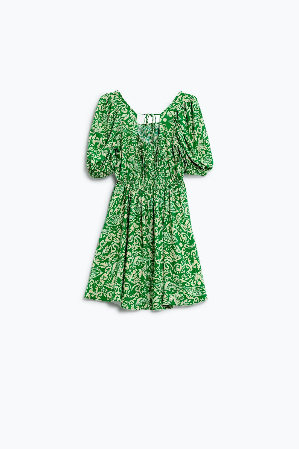 robe courte à imprimé floral avec dos froncé en vert