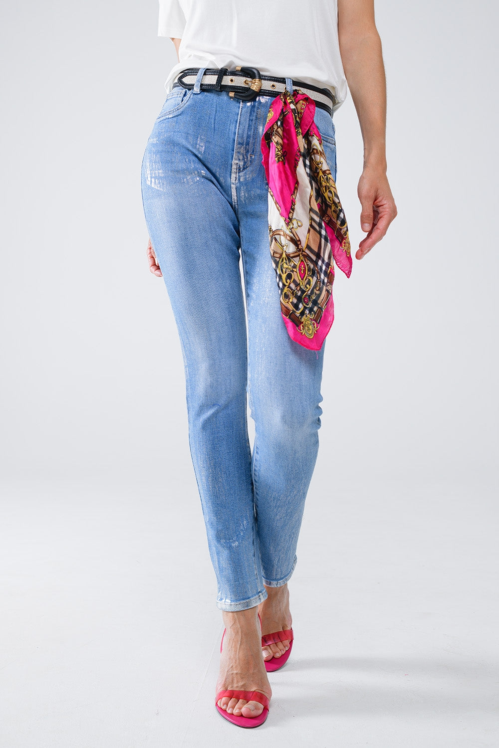 Jean super skinny en denim avec effet métallique
