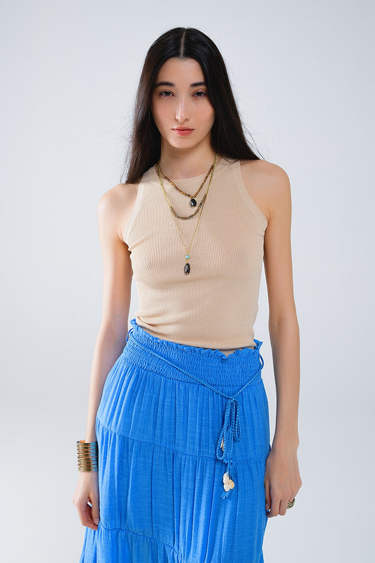 Top sans manches en tricot beige