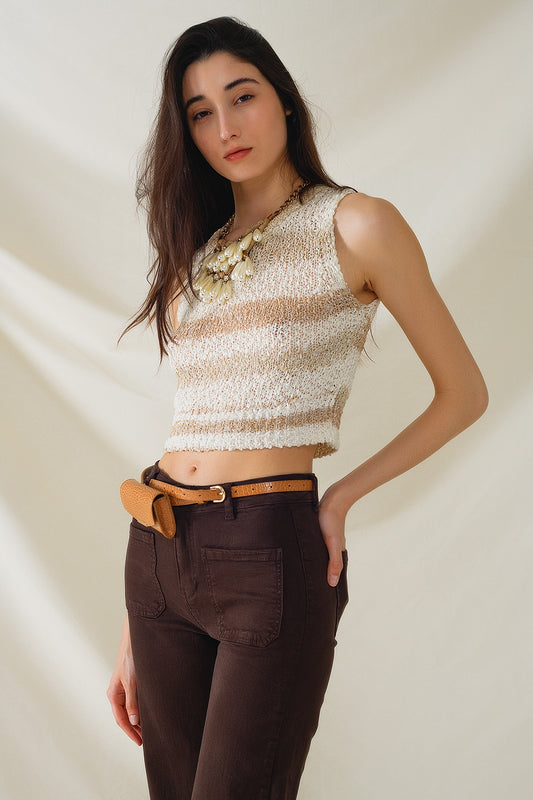Pull sans manches à rayures et encolure ras du cou en tricot Tints of Beige