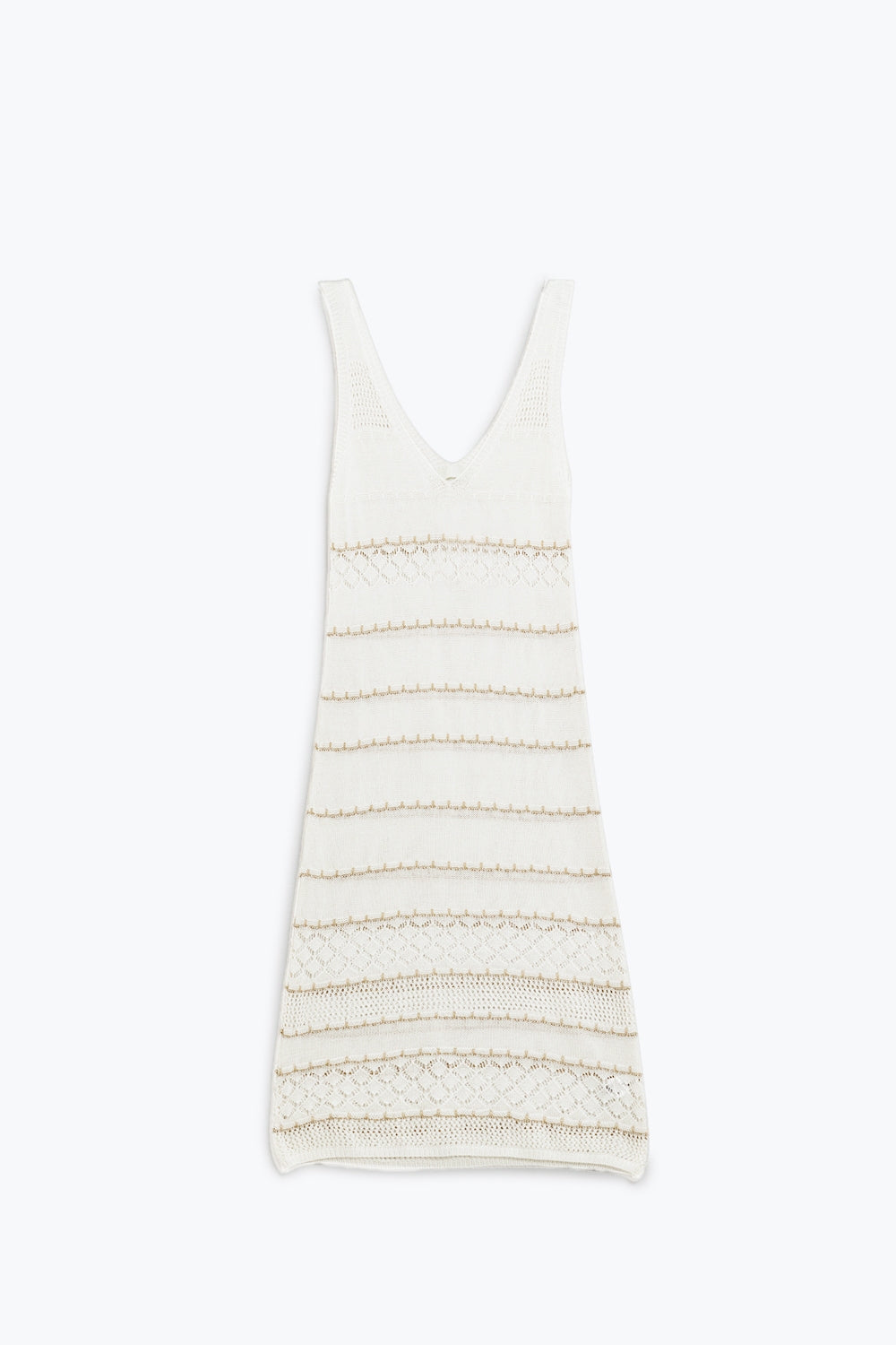 Blanc - Robe midi sans manches à encolure en V et motif en crochet