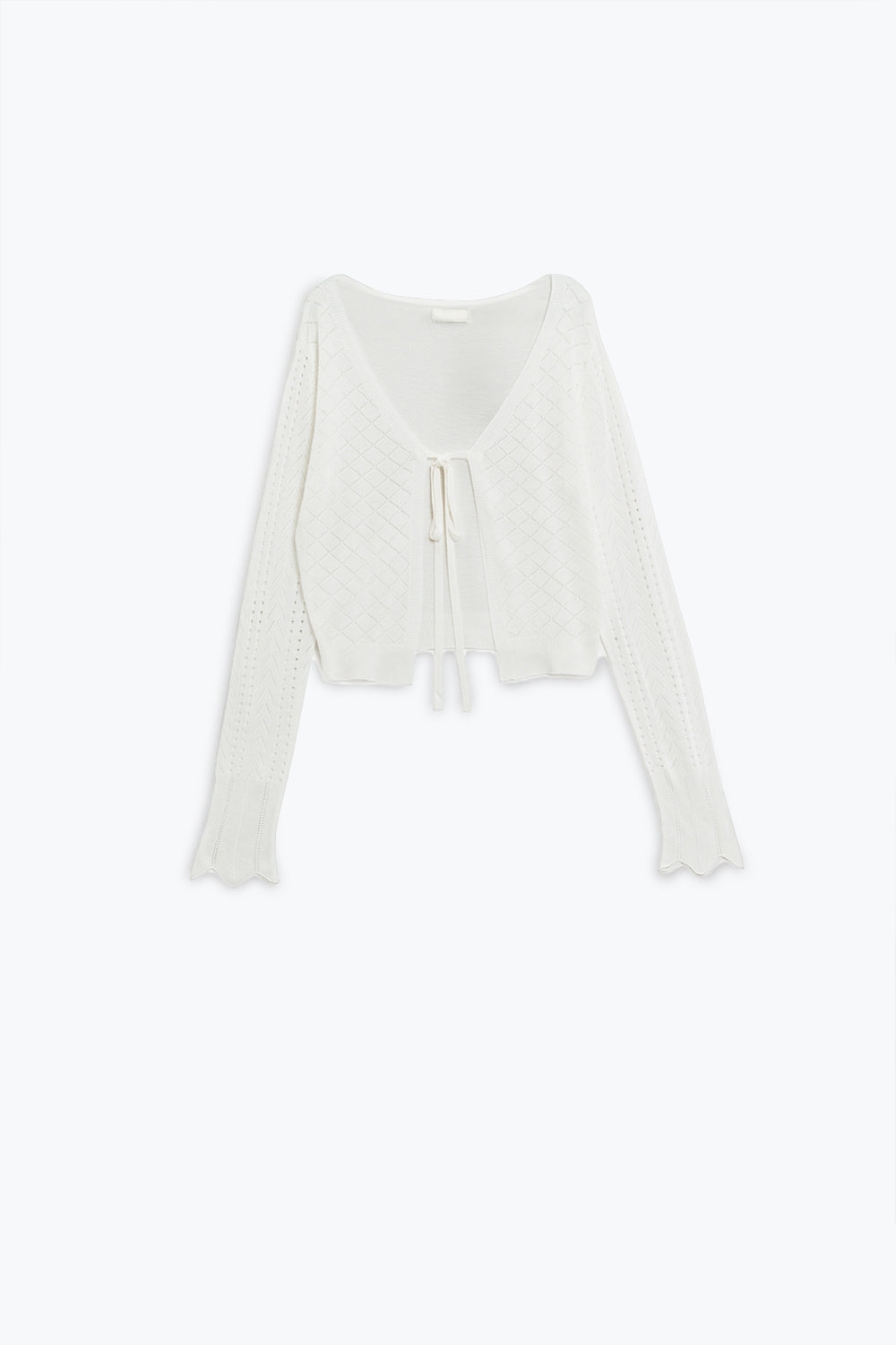 Cardigan blanc avec imprimé Argyle et fermeture à cravate
