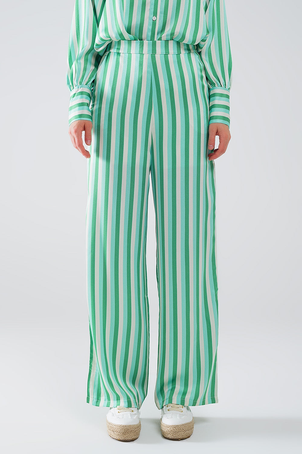 Pantalon droit à rayures verticales vert
