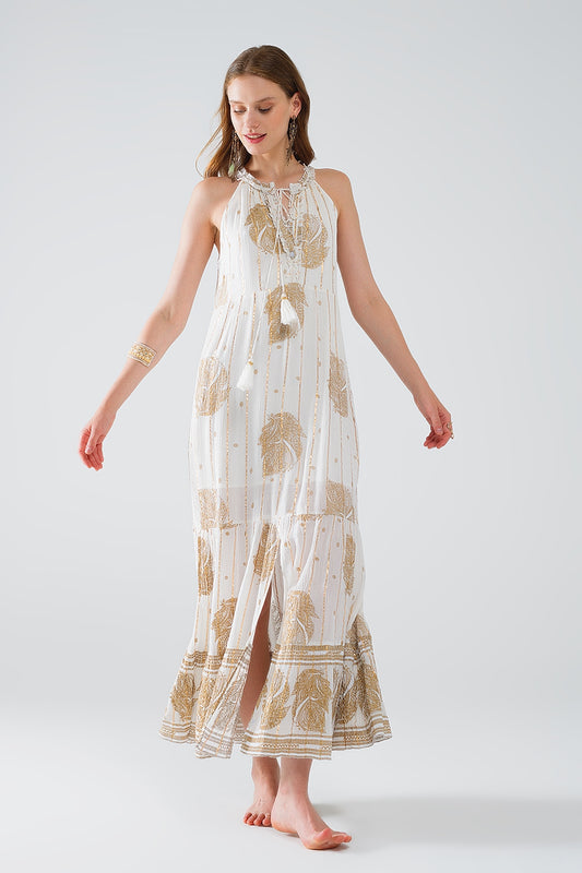 robe maxi boho en mousseline de soie avec imprimé fleuri doré