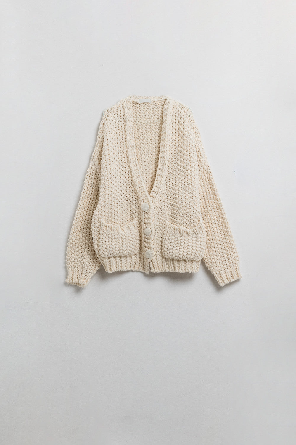 Veste oversize en maille chunky beige avec poches