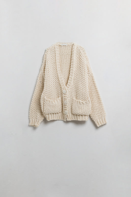 Veste oversize en maille chunky beige avec poches