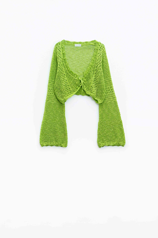 Cardigan croisé en citron vert avec fermeture à nouer