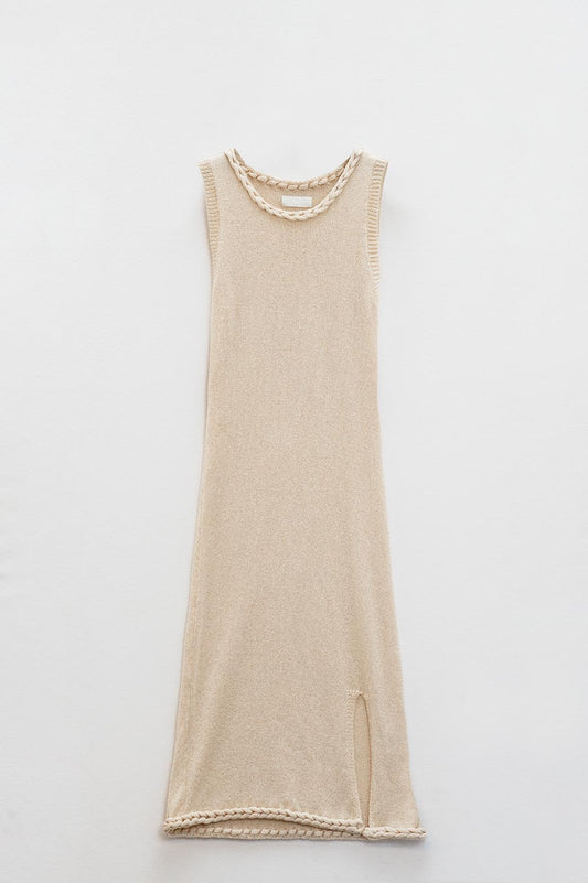 Robe midi en tricot avec détails tressés en beige