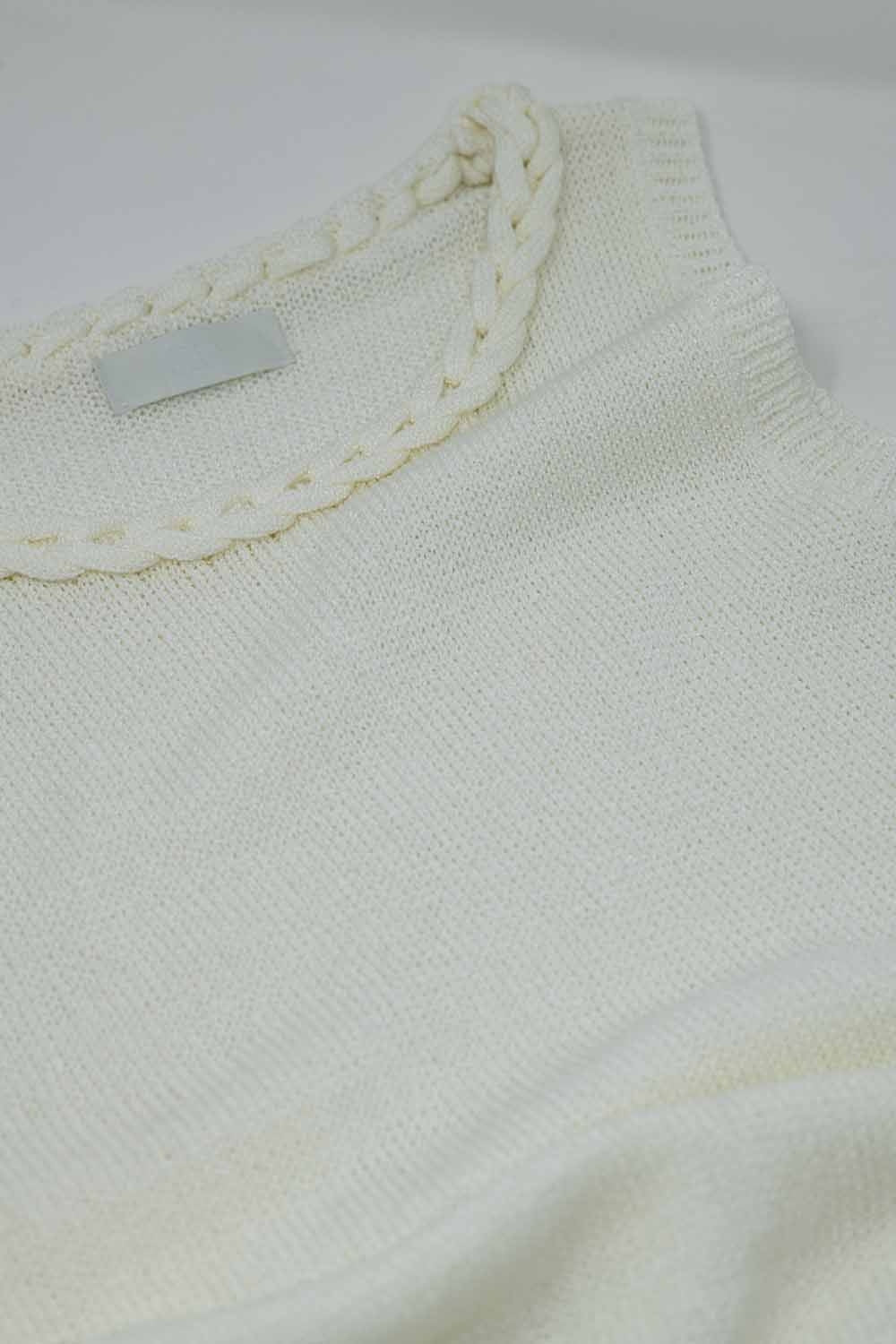Robe midi en tricot avec détails tressés en crème