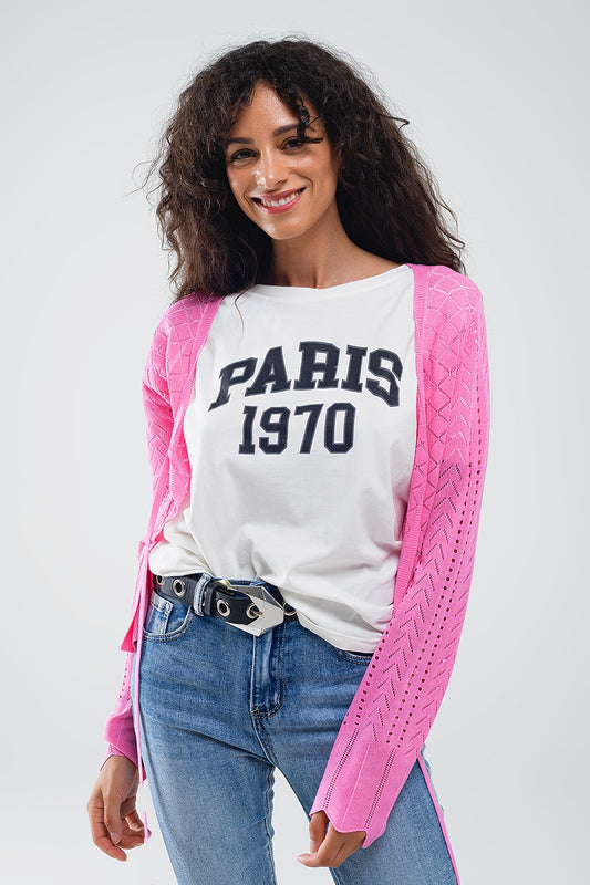 Cardigan rose avec imprimé Argyle et fermeture à nouer