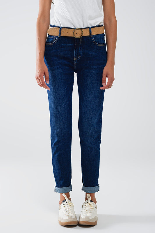 Jean skinny à taille moyenne délavé foncé
