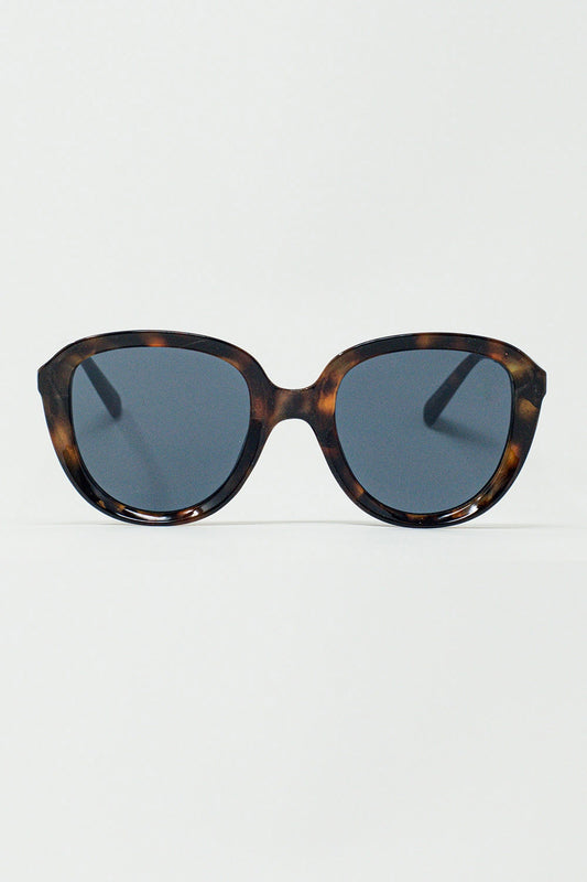 Lunettes de soleil rondes en écaille de tortue foncée