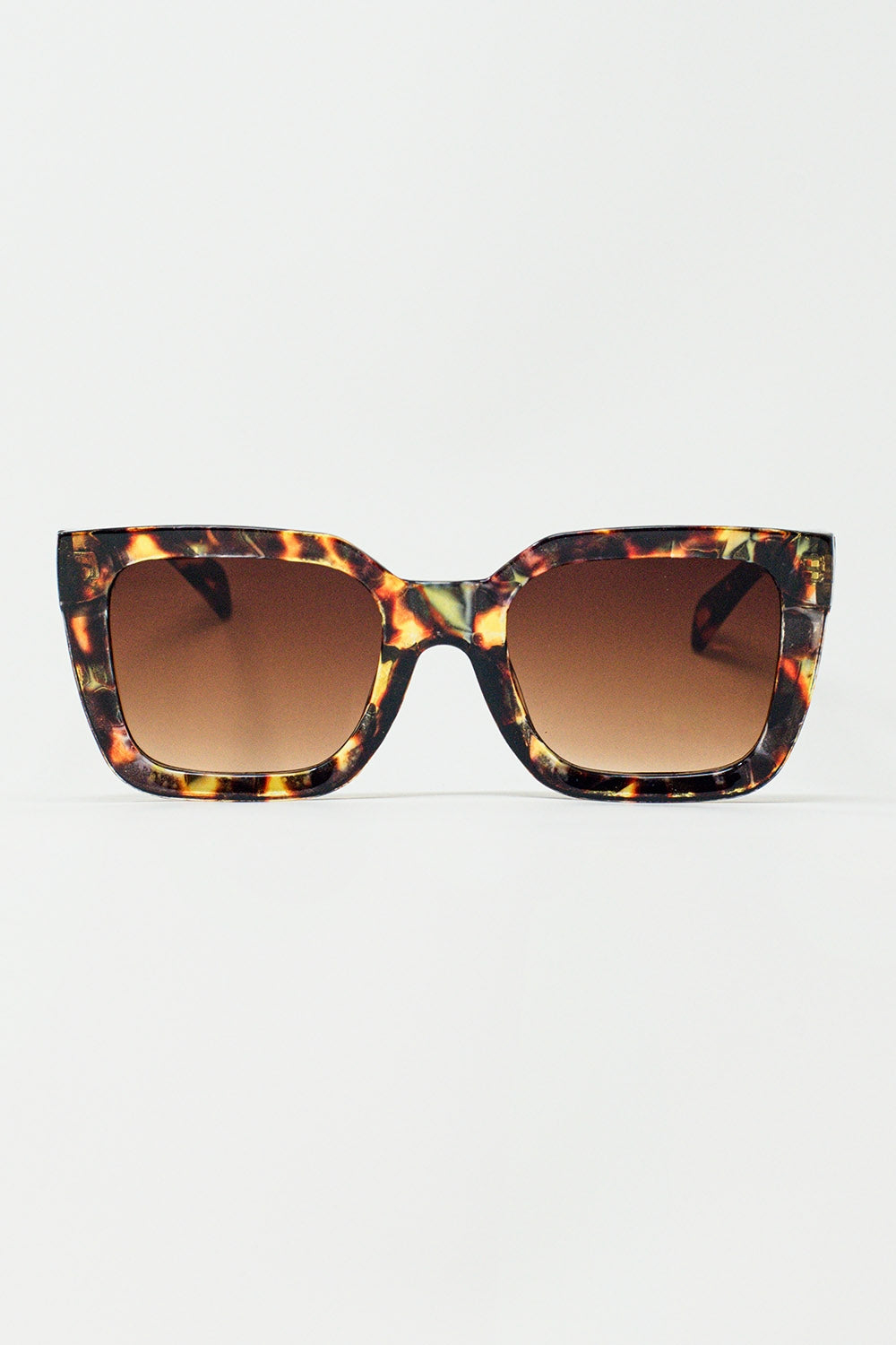 Lunettes de soleil carrées allongées avec verres foncés en écaille de tortue