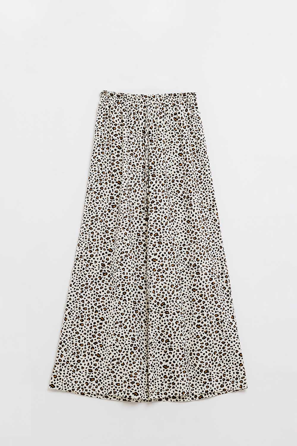 Pantalon droit à taille élastiquée imprimé léopard