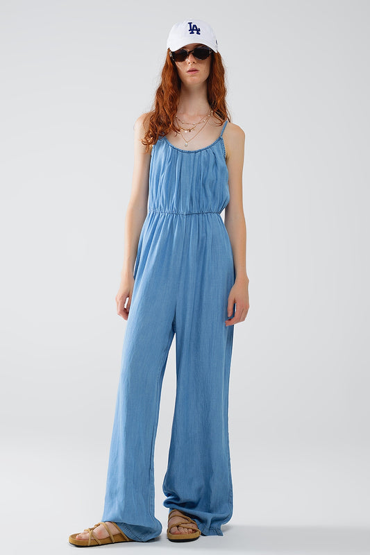 Combinaison en Tencel jean sans manches avec taille élastique