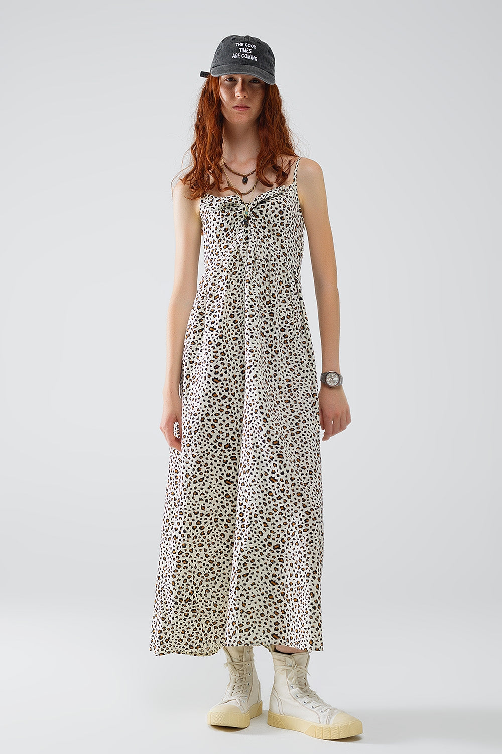 Robe maxi à imprimé léopard avec détails noués