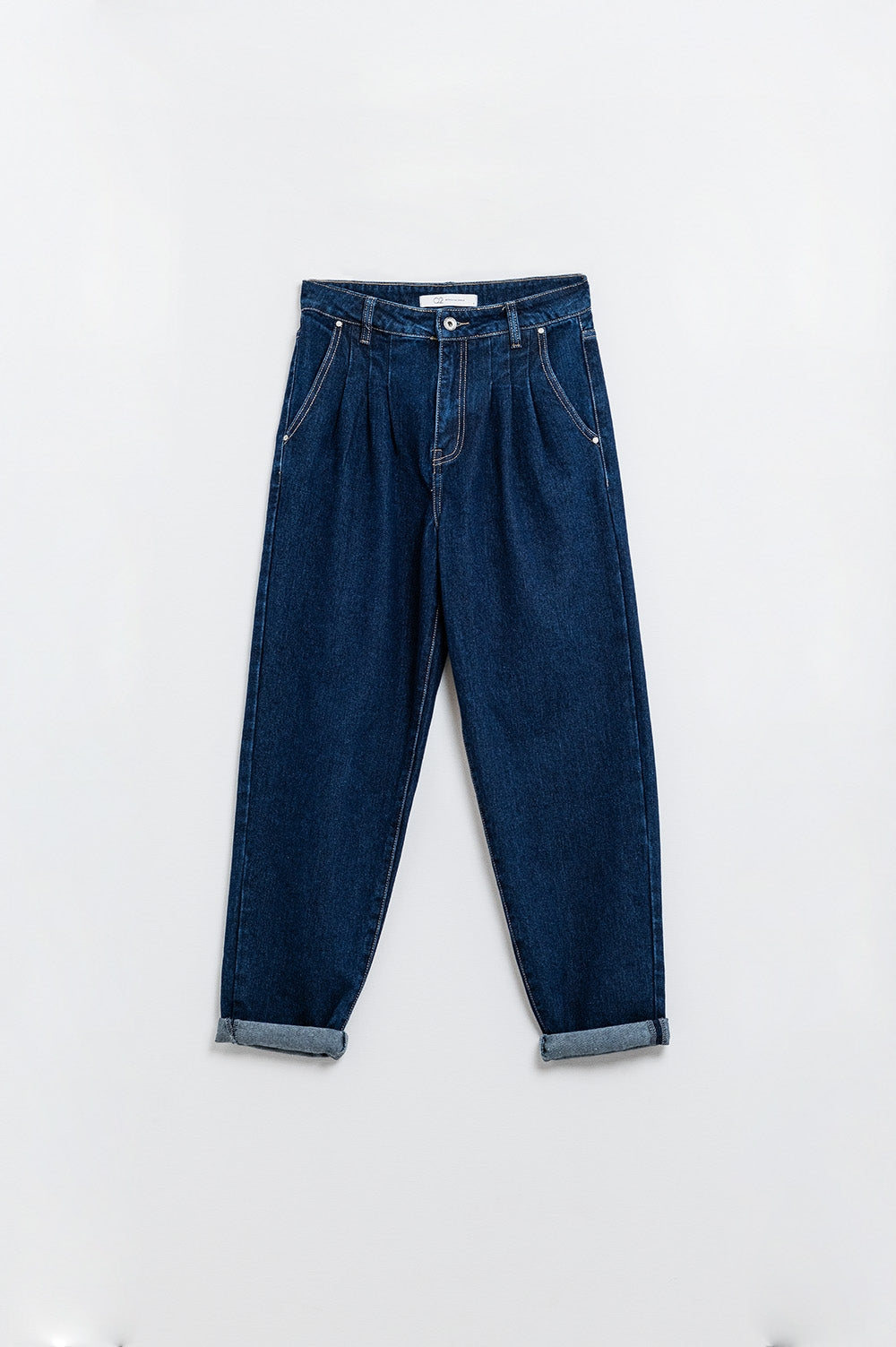 Jean Mom Bleu Raw Avec Détail Plissé