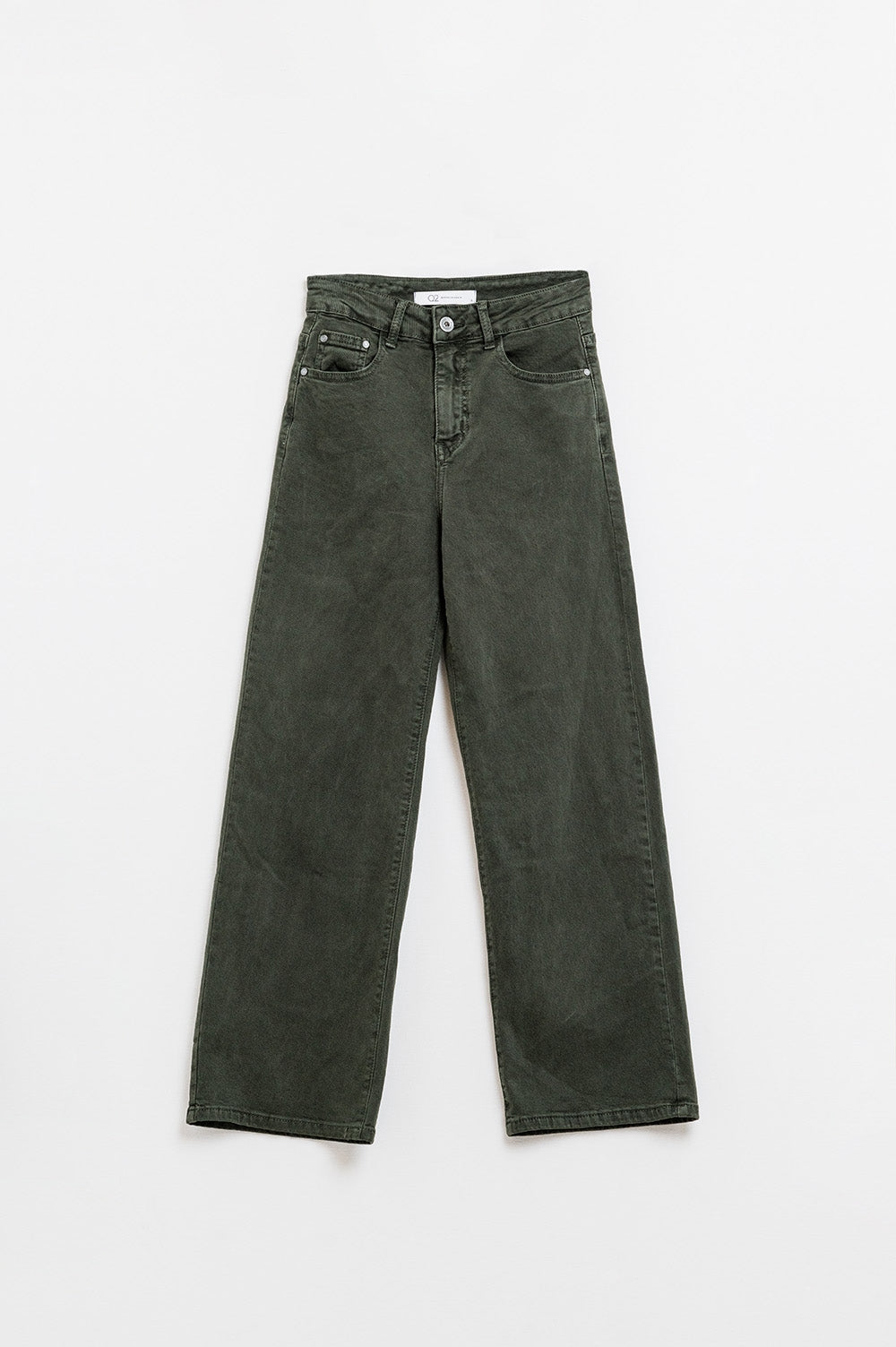 Jeans à jambe large et raccourcie en kaki