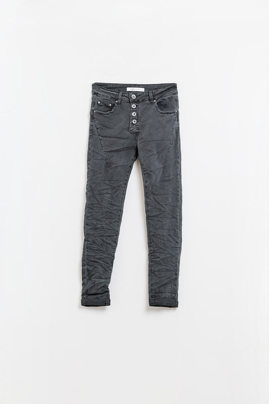Jean skinny à boutons apparents en gris foncé