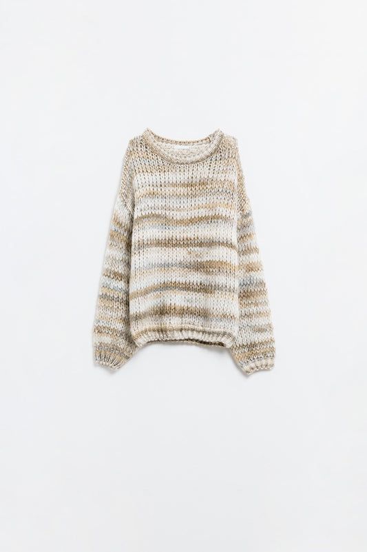 Pull en maille épaisse à motif marbré en beige