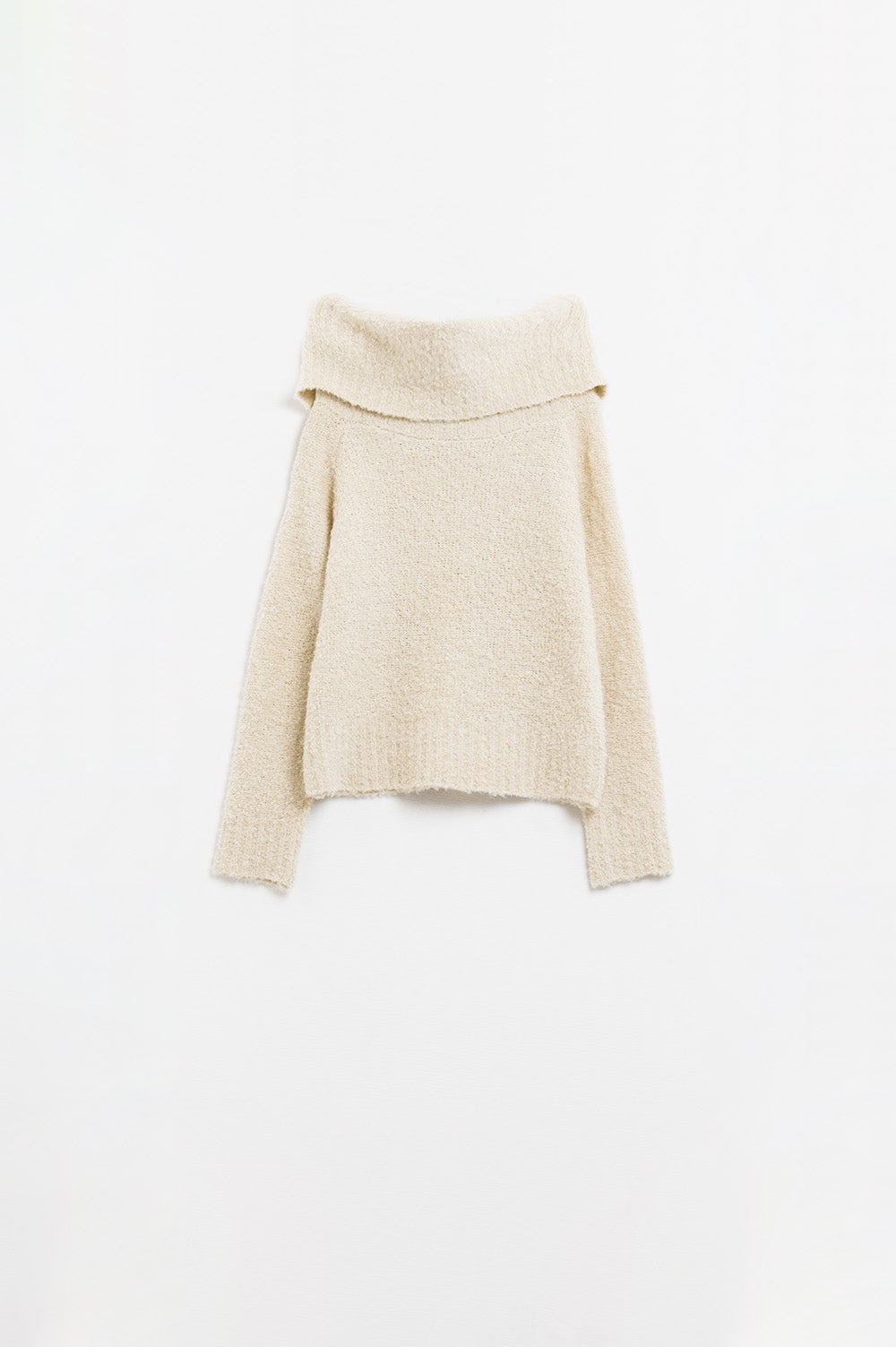 Pull à col bateau en maille duveteuse crème