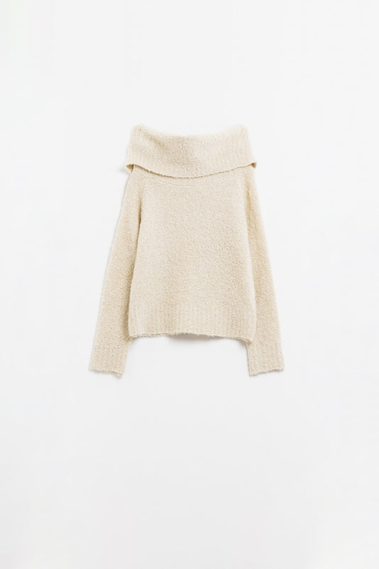 Pull à col bateau en maille duveteuse crème