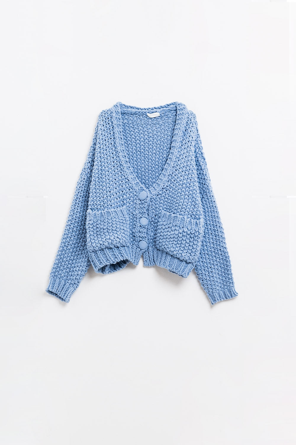 Veste surdimensionnée en maille épaisse bleu clair avec poches